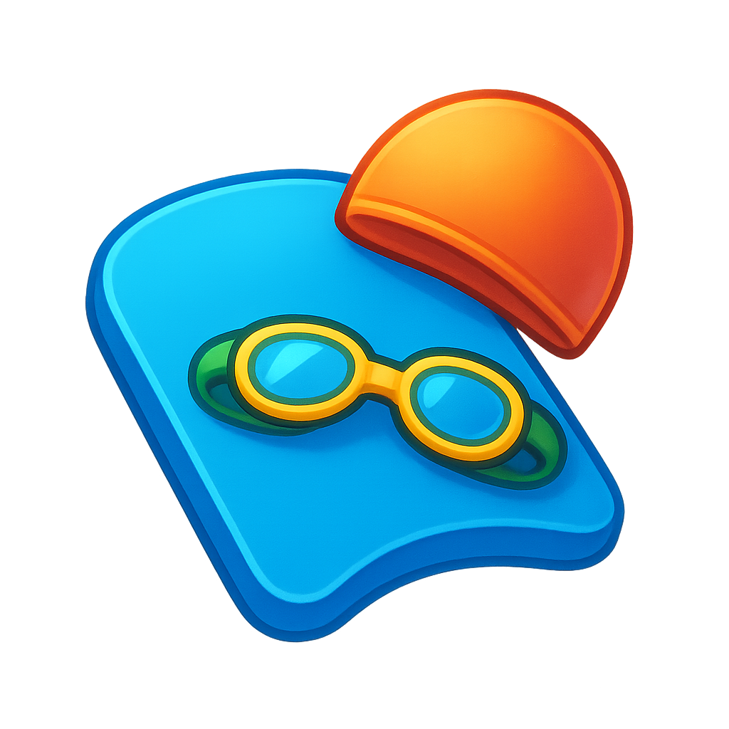Swimming kickboard and goggles - essential swimming equipment